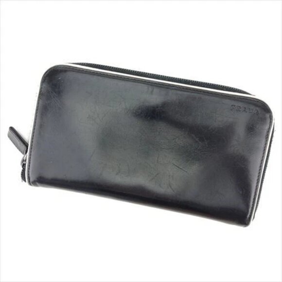 Prada Wallet Purse Logo Black White Calf leather Woman Authentic Used D2016 - Picture 1 of 8